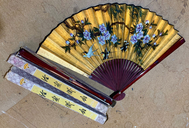 Asian Gold Hand painted Fans - Prop For Hire