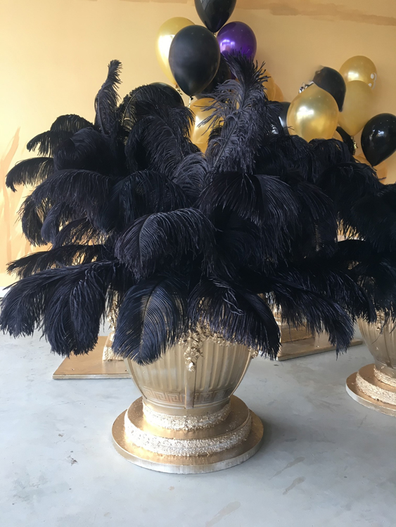 Gold Urn Black Feathers - Prop For Hire